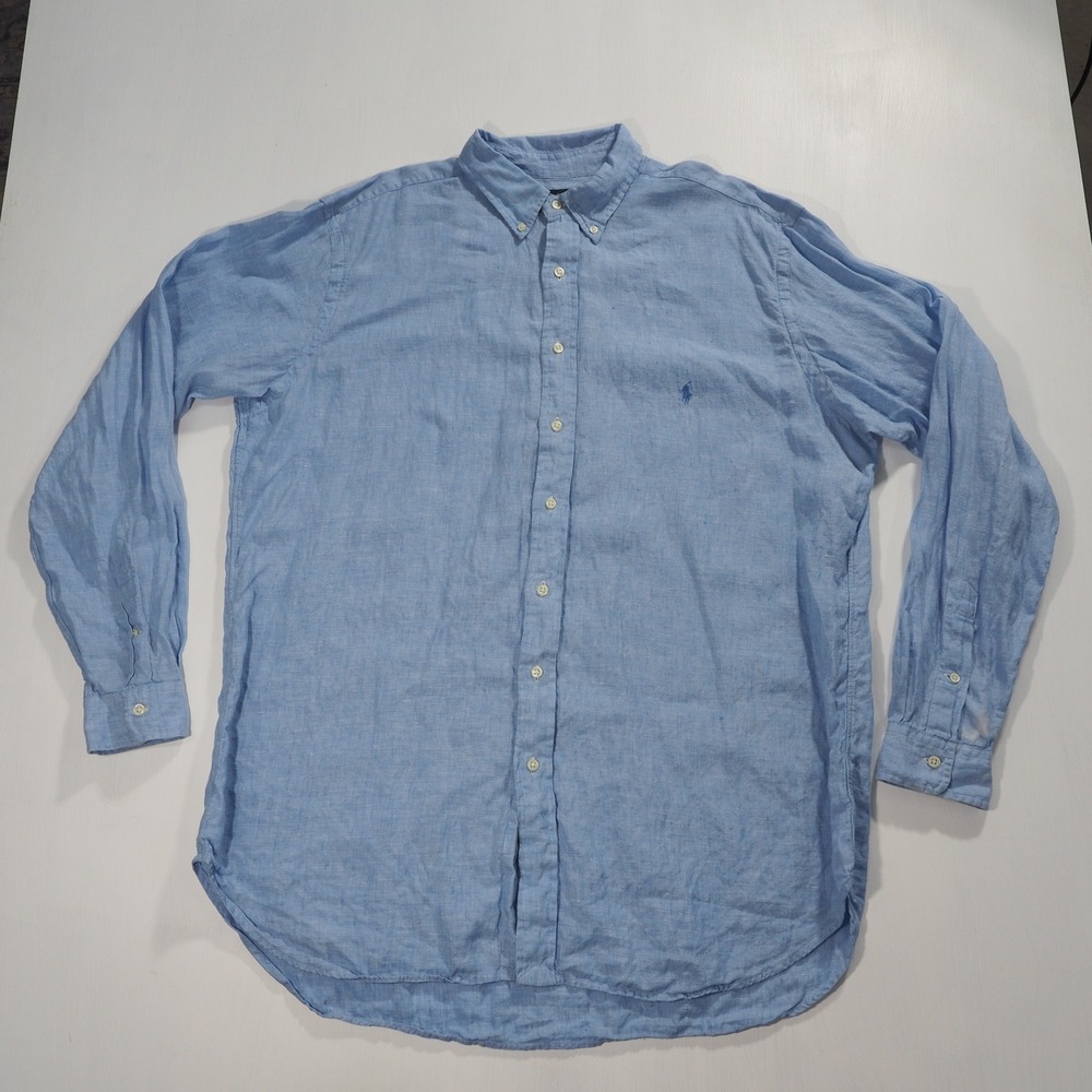 Ralph Lauren Shirt Mens Extra Large Tall Blue Linen Button Down Long Sleeve